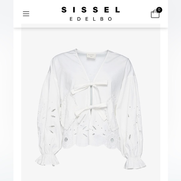 Sissel Edelbo Maibritt White Bow Tie Top O/S - Picture 3 of 14